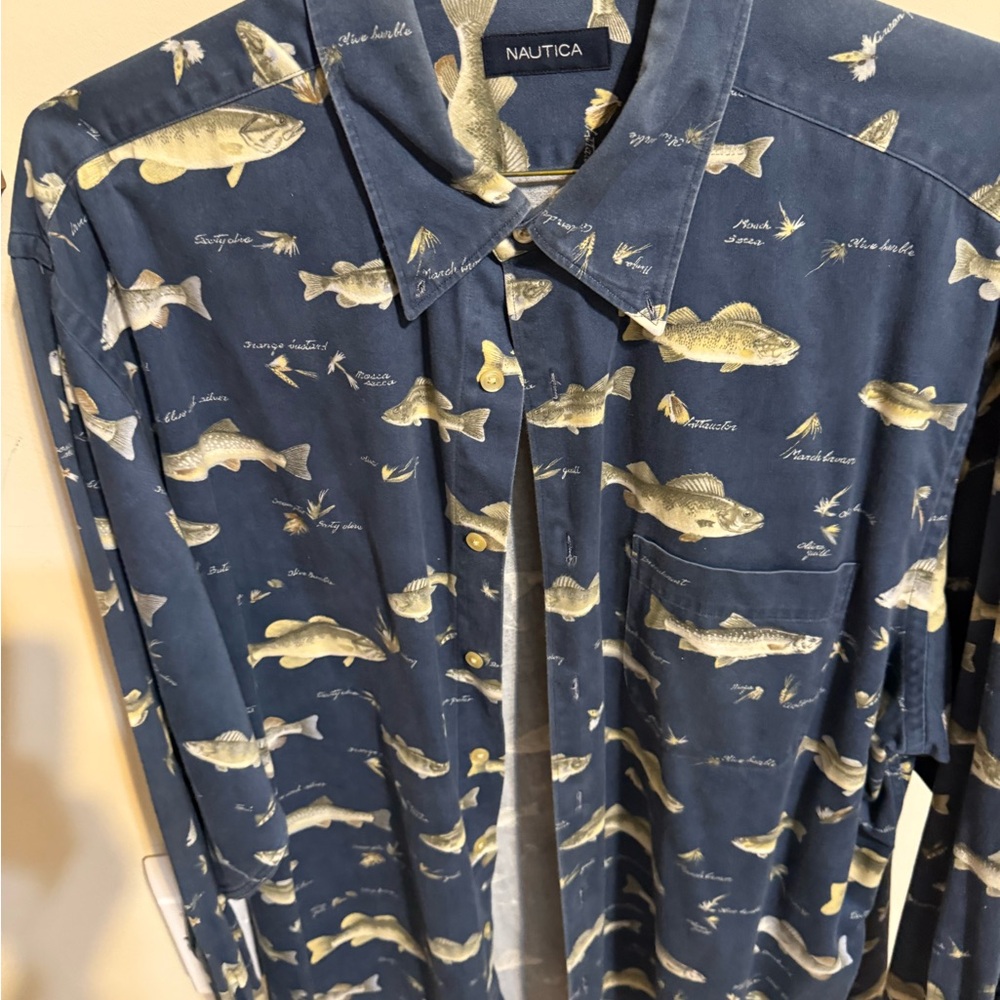 Nautica Navy Fish Pattern Shirt